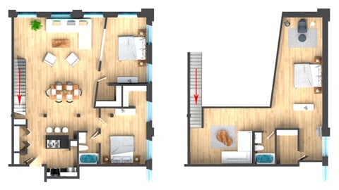 Floor plan for 3 beds, 2 baths, 1398 sqft